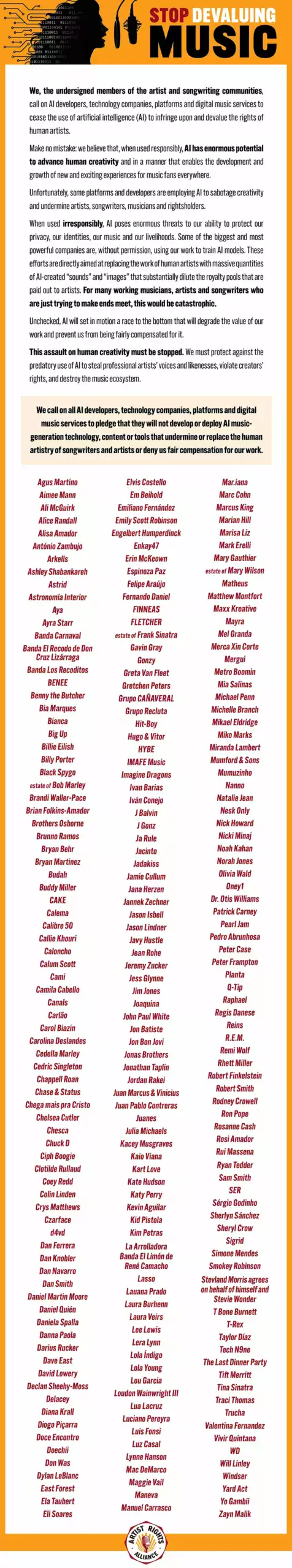 Artyści muzyczni wystosowali apel do twórców AI
